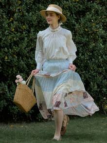 Simple Retro 女士刺繡花朵高領長袖襯衫 - 白色 - 查看 8