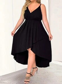 SHEIN Unity 大码女式不对称下摆吊带连衣裙 - 黑色 - 查看 1