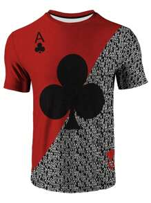 Manfinity LEGND Men Casual Letter & Playing Card Graphic Print Colorblock Short Sleeve Tee, For Going Out