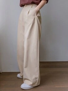 DAZY Women's Solid Color Pleated And Loose Suit Trousers,Women Dress Pants - Beige - View 10