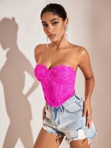 SHEIN BAE Dệt hoa Ren Vá lại Quây Fancy Áo - Màu Hồng Tươi - Xem 5