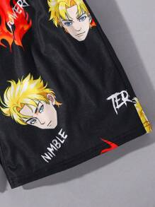 SHEIN 2 cái/bộ Cậu bé Tween Giải trí Mô hình Cartoon Vòng cổ Ngắn tay Áo thun Và Quần short Trang phục mặc nhà - Nhiều màu - Xem 4