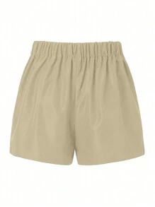 SHEIN Privé Màu trơn xẻ lưng lưng thun Skort thông thường - Màu Khaki - Xem 2