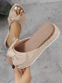 2024年春季新品大尺碼女鞋,歐美風格厚底沙灘涼鞋 - 米色 - 查看 1