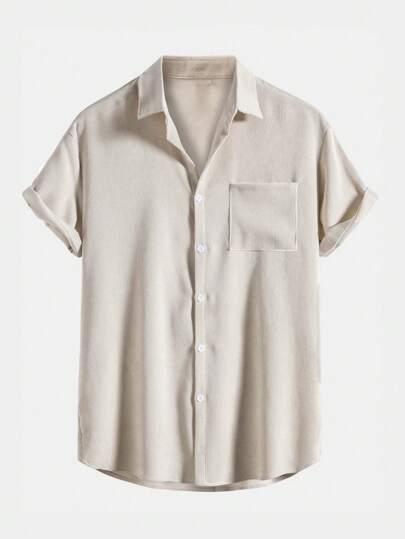 Prep قميص جيب ذو حافة منحنية و رقعة للرجال، مدرسي