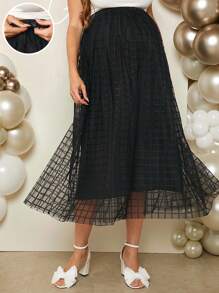 SHEIN Thai sản Của phụ nữ Thanh lịch & Lãng mạn Bữa tiệc tiết lộ giới tính mỏng Thêm dài Váy Với Có thể điều chỉnh Cao Dây thắt lưng - màu đen - Xem 1