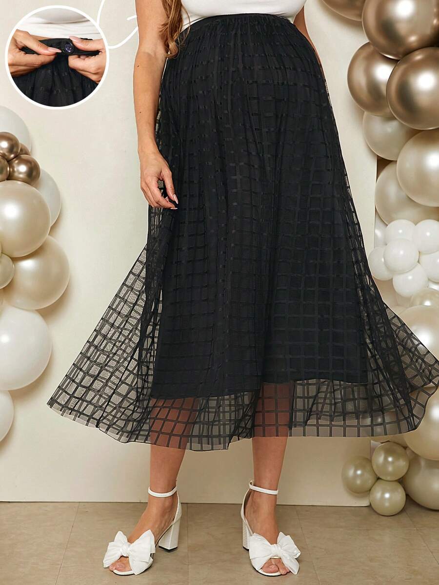 SHEIN Thai sản Của phụ nữ Thanh lịch & Lãng mạn Bữa tiệc tiết lộ giới tính mỏng Thêm dài Váy Với Có thể điều chỉnh Cao Dây thắt lưng - màu đen - Xem 1