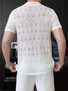Manfinity Homme Nam Xu hướng: Cắt giảm Ngắn tay Áo len Mở Với Mở Mặt trước - trắng - Xem 2