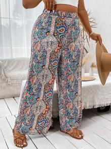 Breezaya Pantalones De Estilo De Vacaciones Impresos De Anacardo Para Mujeres De Talla Grande - Multicolor - Ver 6