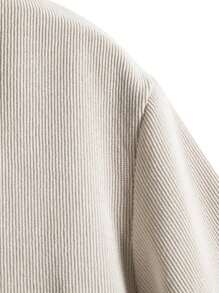 ROMWE MEN Prep Men Curved Hem Pocket Patched Shirt, School - Beige - View 3