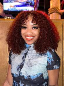 7x5 Inch Bye Bye Knots Lace Wig Pre Cut Pre Plucked Bleached Human Hair Lace Front Glueless Wig Reddish Brown Kinky Curly Wig Halloween Costumes - S33 - View 3