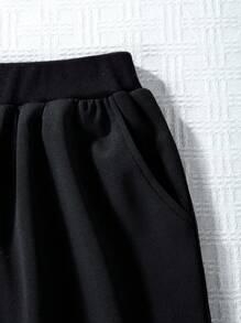 SHEIN Tween Girl Claw Print Joggers Set - Black - View 3