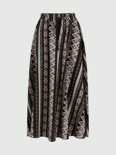 Hippie Gonna a vita annodata con stampa geometrica