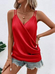 SHEIN Clasi Women Tank Tops & Camis Membungkus Plain Casual - Merah - View 6