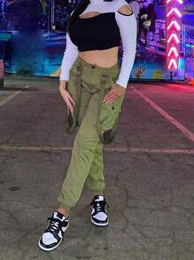 Solid Flap Pocket Cargo Trousers - Army Green - View 4