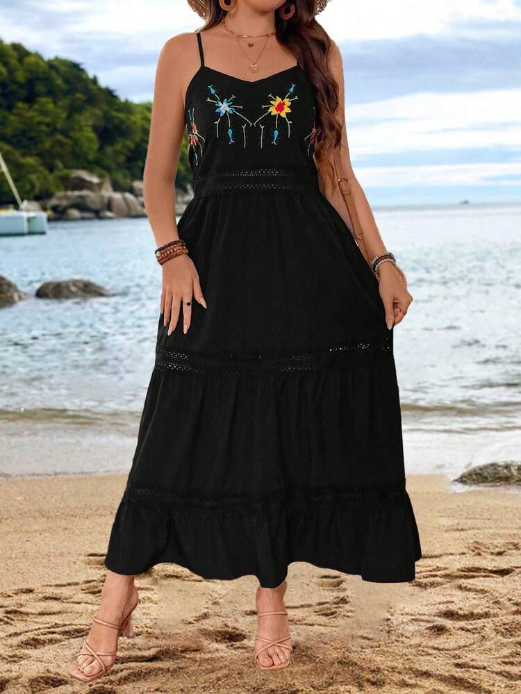 Plus Size Floral Embroidery Cami Dress
