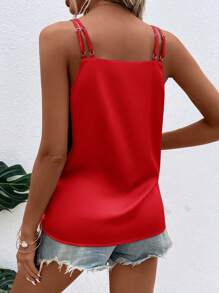 SHEIN Clasi Women Tank Tops & Camis Membungkus Plain Casual - Merah - View 2