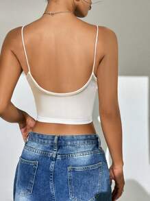 SHEIN Essnce 情人节约会性感露背吊带背心 - 白色 - 查看 2