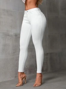 SHEIN SXY Women's White Skinny Jeans - White - View 1