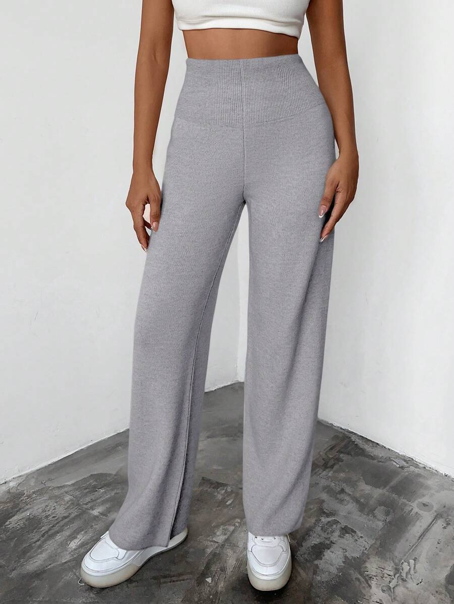 EURMUSE Solid Color Knitted Sweater Pants - Grey - View 1