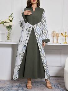 Al Najma 女式拼布缺口领长衬衫 - 綠色 - 查看 1