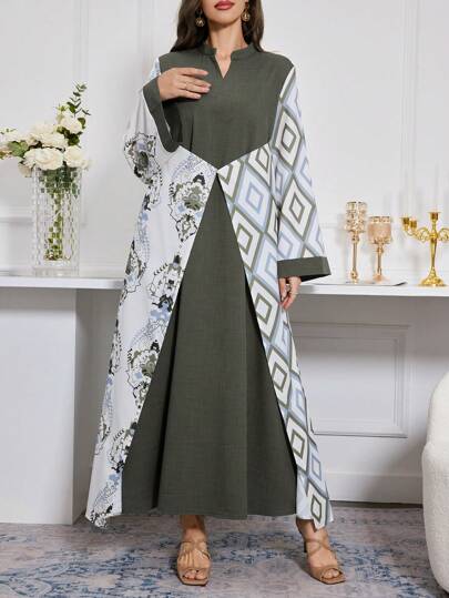 Al Najma 女式拼布缺口领长衬衫