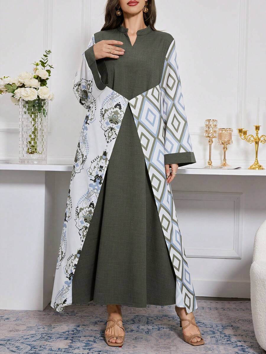 Al Najma 女式拼布缺口领长衬衫 - 綠色 - 查看 1