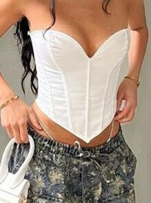 Apperloth A Top corto con corsé y escote bandeau sexy para mujeres, ideal para festivales de música
