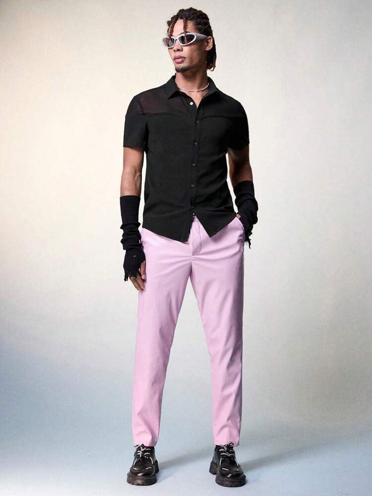 Men's Casual Woven Short Sleeve Solid Color Shirt