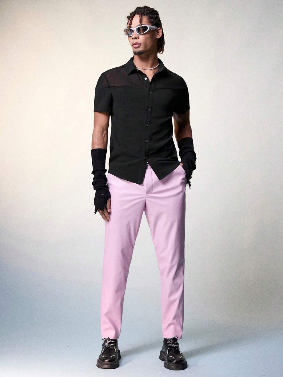 Men's Casual Woven Short Sleeve Solid Color Shirt