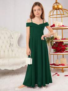 SHEIN Elegantes, schulterfreies Kleid mit Trägern für Tween-Mädchen mit exquisitem Design und einfarbigem Stil für Partys