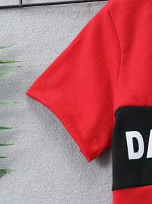 Baby Boy Letter Print Short Sleeve Top And Color Blocking Shorts