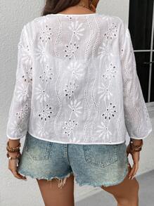 Breezaya Plus Size Women's Texture Asymmetrical Cutout Open Front Mid-Sleeve Jacket