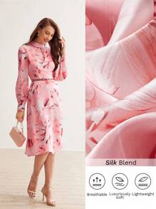 MOTF PREMIUM 絲光植物印花鑰孔領氣球袖連身裙 - 彩色 - 查看 2