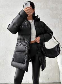 EURMUSE Flap Pocket Zip Up Puffer Coat