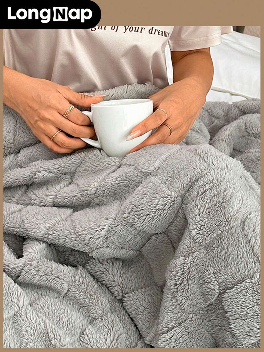 1pc 3D Jacquard Supersoft 300GSM Checkered Flannel Blanket, Lightweight & Breathable, Fleece Throw Blanket For Couch And Bed