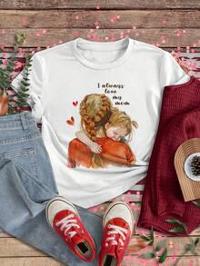 夏季適用的年輕女孩休閒簡約字符標語短袖T恤 - 白色 - 查看 2