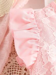 SHEIN Váy màu hồng viền ren không tay cho bé gái, Xuân/Hè - Hồng - Xem 7