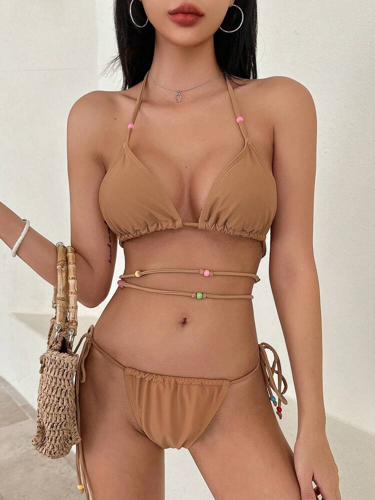 Women's Vacation Style Halter Bikini Swimwear Set Bathing Suit For Summer Beach,Tankini Bathing Suit