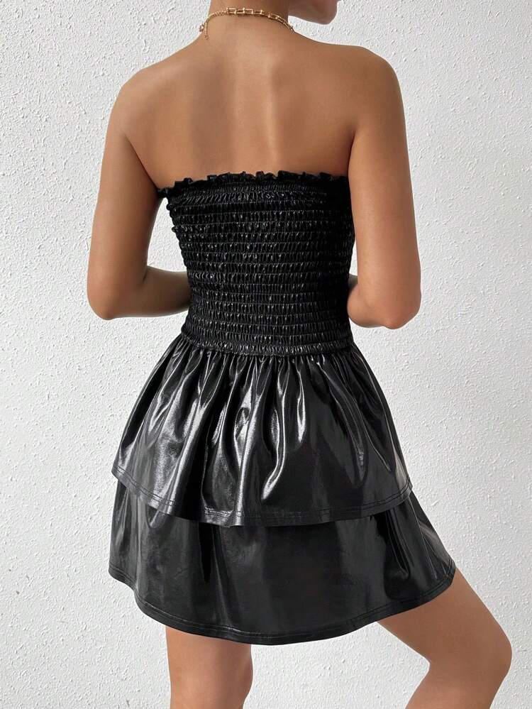 Patchwork Pu Strapless Dress