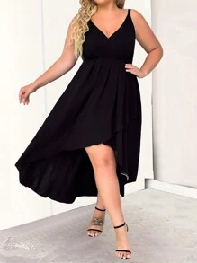 SHEIN Unity 大码女式不对称下摆吊带连衣裙 - 黑色 - 查看 4