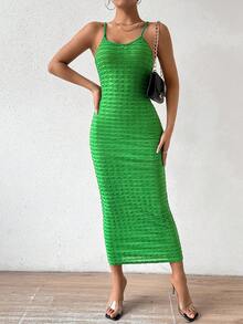 Ladies' Textured Slim-Fit Strappy Dress - Green - View 5