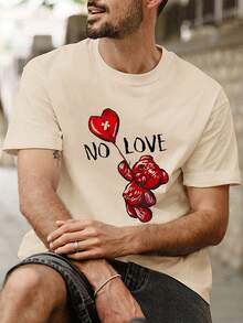 男士漫畫和字母印花短袖t恤 - 杏色 - 查看 3