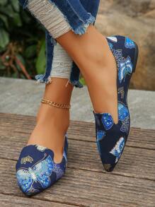 Comfy Black Gold Thread Pointed Toe Flats US Size 5-10, Spring Summer Autumn Casual Slip-On Daily Wear Lightweight Flat Shoes For Women