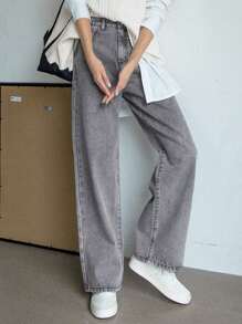 DAZY High Waisted Wide Leg Jeans - Grey - View 3