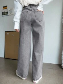 DAZY High Waisted Wide Leg Jeans - Grey - View 5