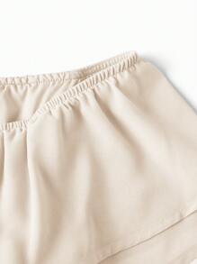 SHEIN Solid Color Maternity Off-Shoulder Ruffled Edge High Waist Dress - Apricot - View 4