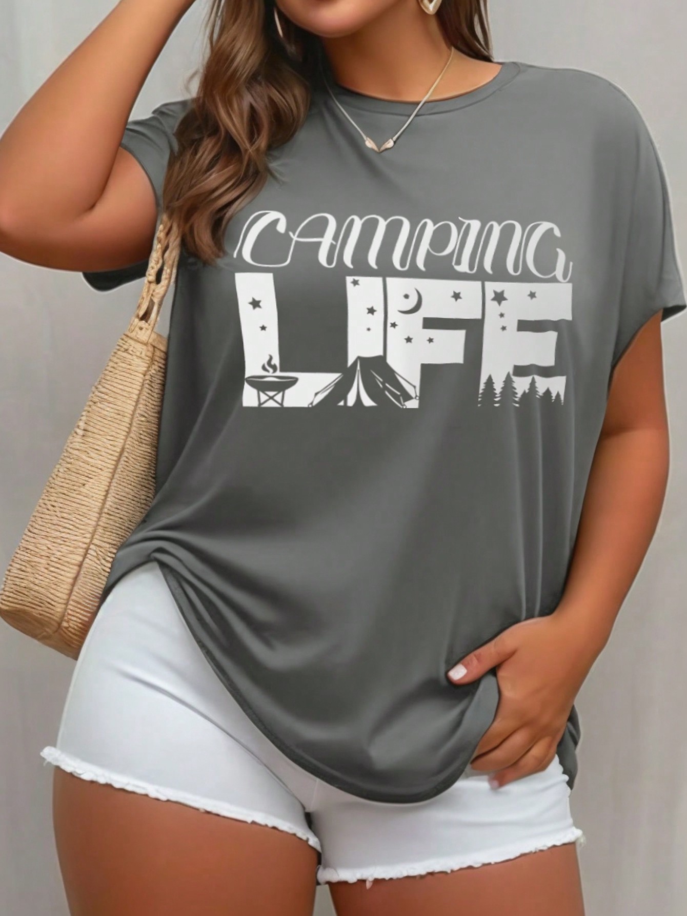 SHEIN Essnce Women's Letter Print Round Neck Batwing Short Sleeve T ...