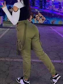 Solid Flap Pocket Cargo Trousers - Army Green - View 2