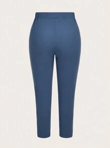 SHEIN LUNE Celana Ukuran Plus Zip Plain Casual - Dusty Blue - View 2